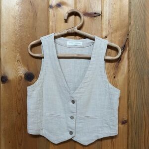 Beige Button-Up Linen Vest
